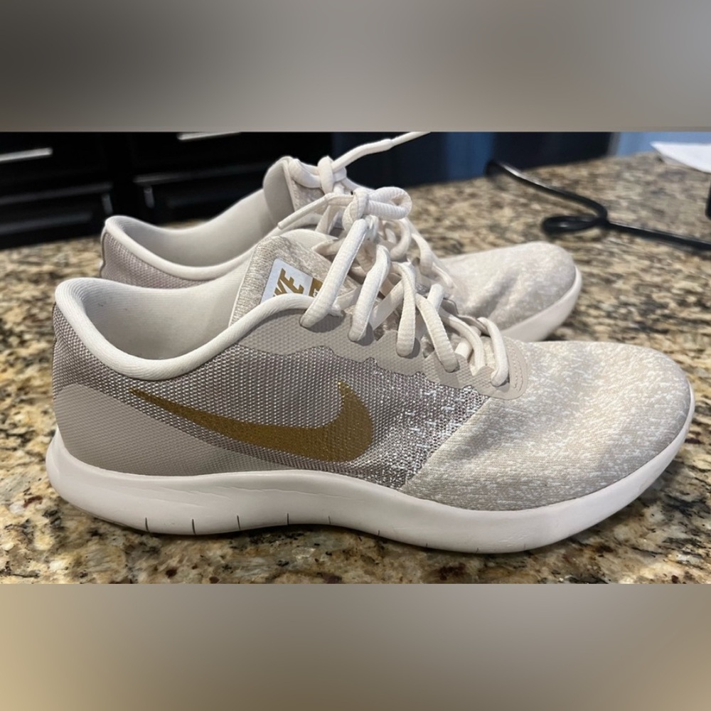 Nike Women's Cream and Gold Sneakers